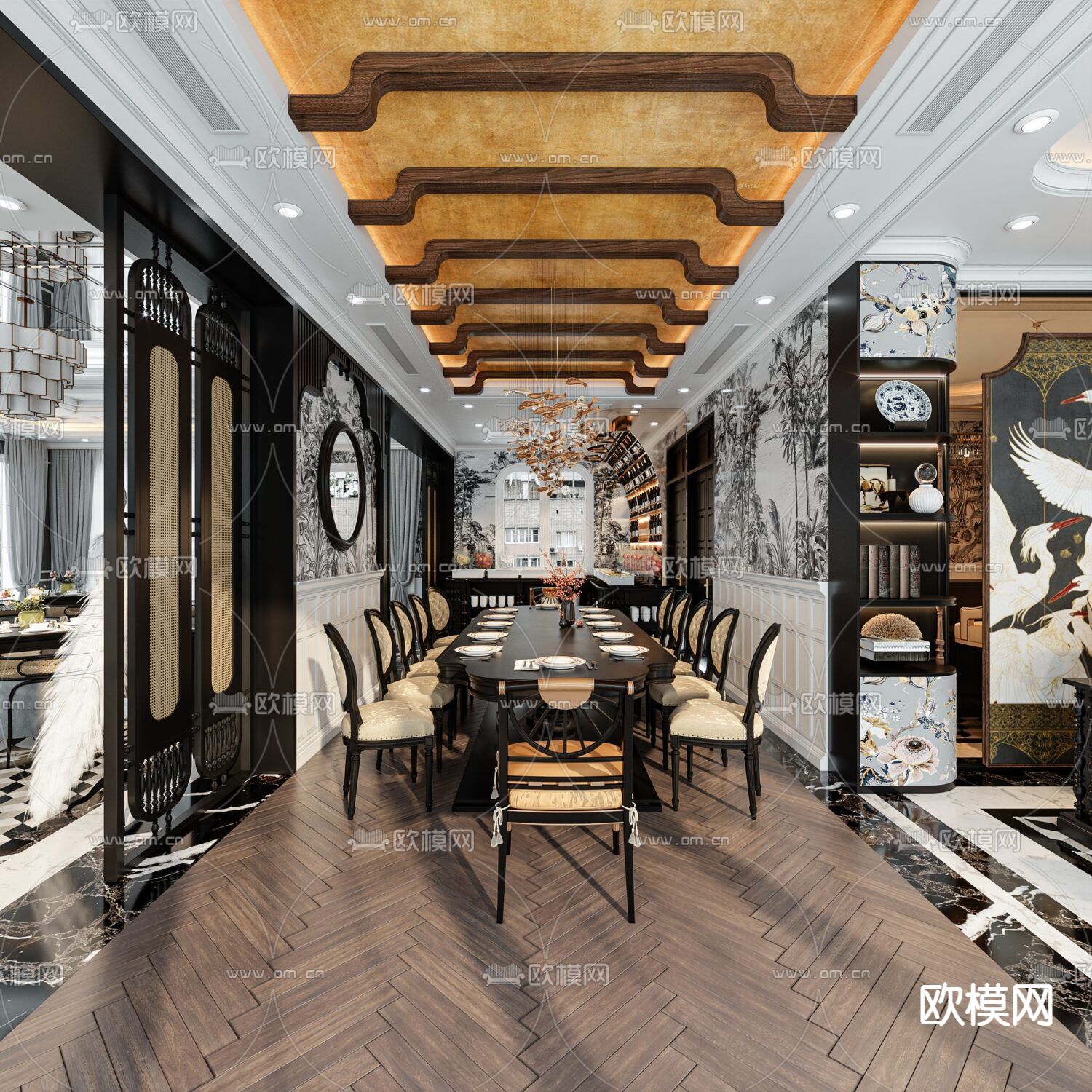 新古典创意餐厅免费3d模型下载（渲染图7）