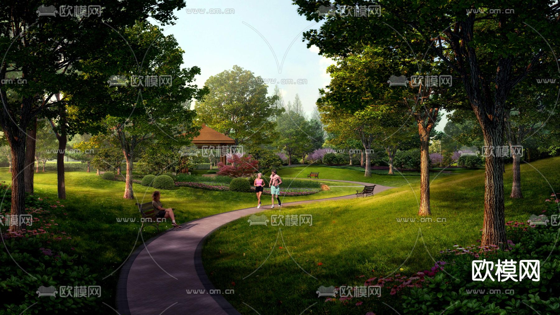 现代园林景观跑步绿道psd下载