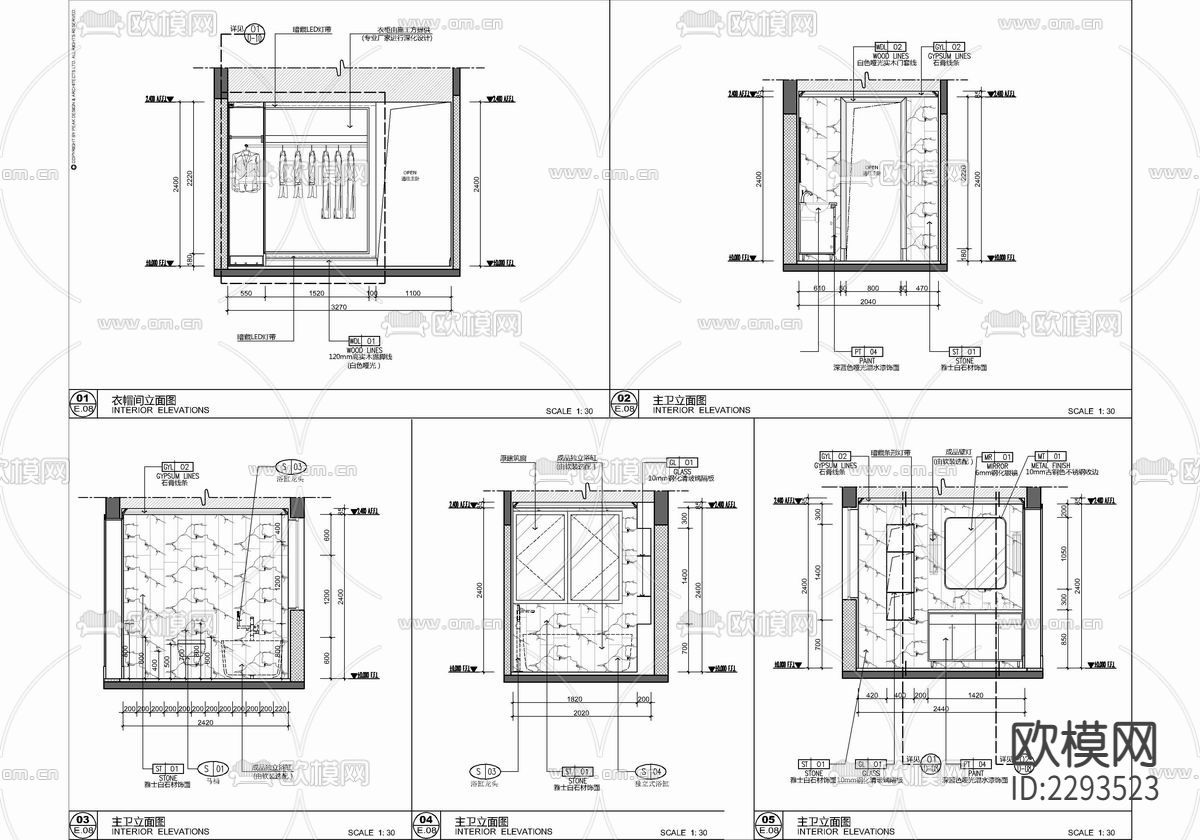 135㎡四居室样板房整装cad施工图下载（渲染图6）