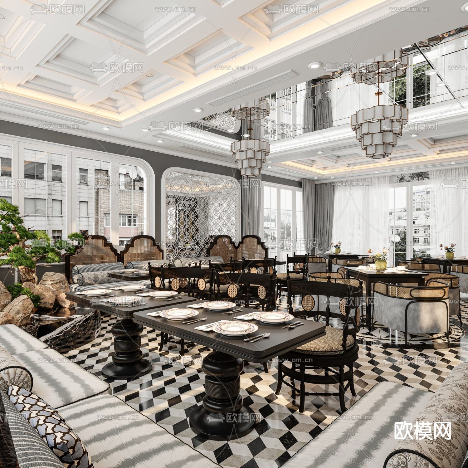 新古典创意餐厅免费3d模型下载（渲染图5）