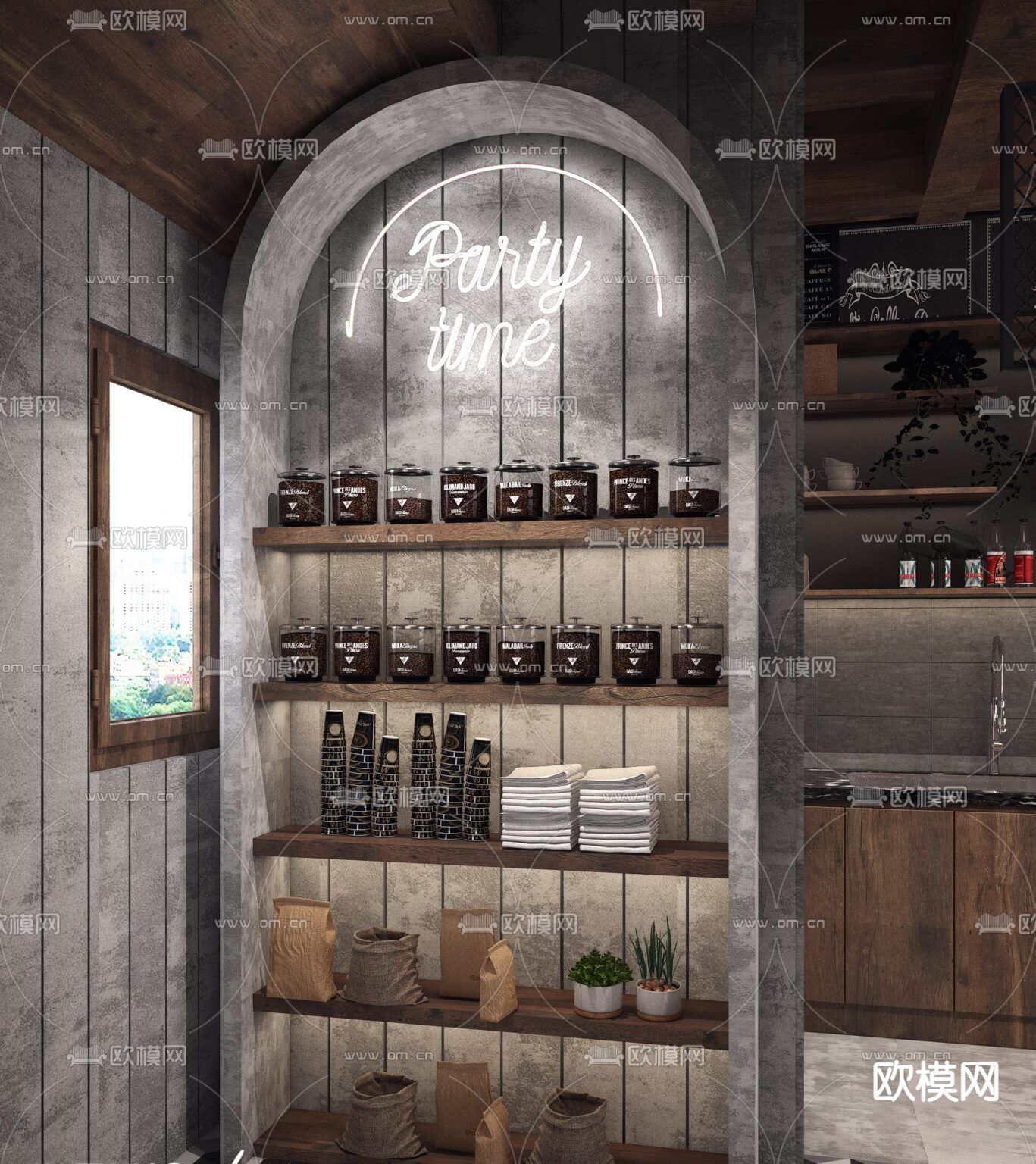 美式复古创意咖啡厅免费3d模型下载（渲染图3）