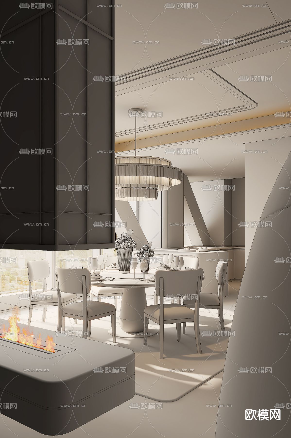 郑中设计 侘寂餐厅3d模型下载（渲染图2）