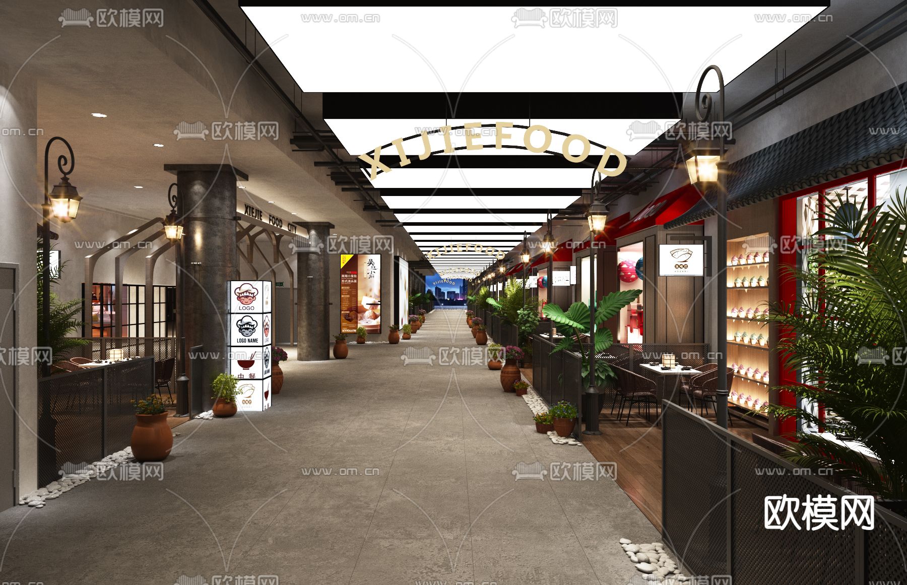 现代商铺 休闲区 过道3d模型下载