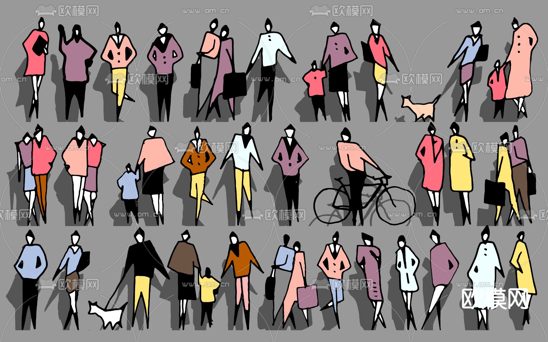 现代2D线条人物su模型下载（渲染图2）