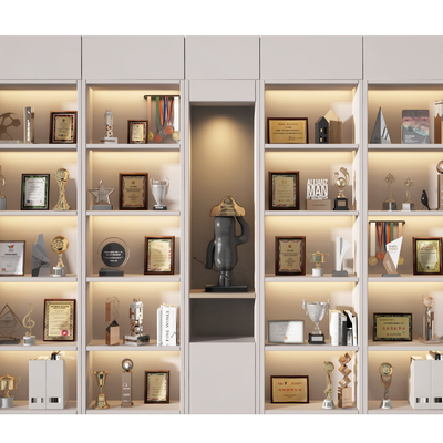  现代奖状 奖杯 证书 荣誉柜su模型 