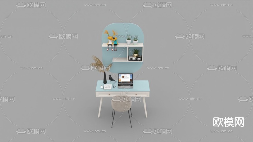 简欧实木儿童书桌免费3d模型下载