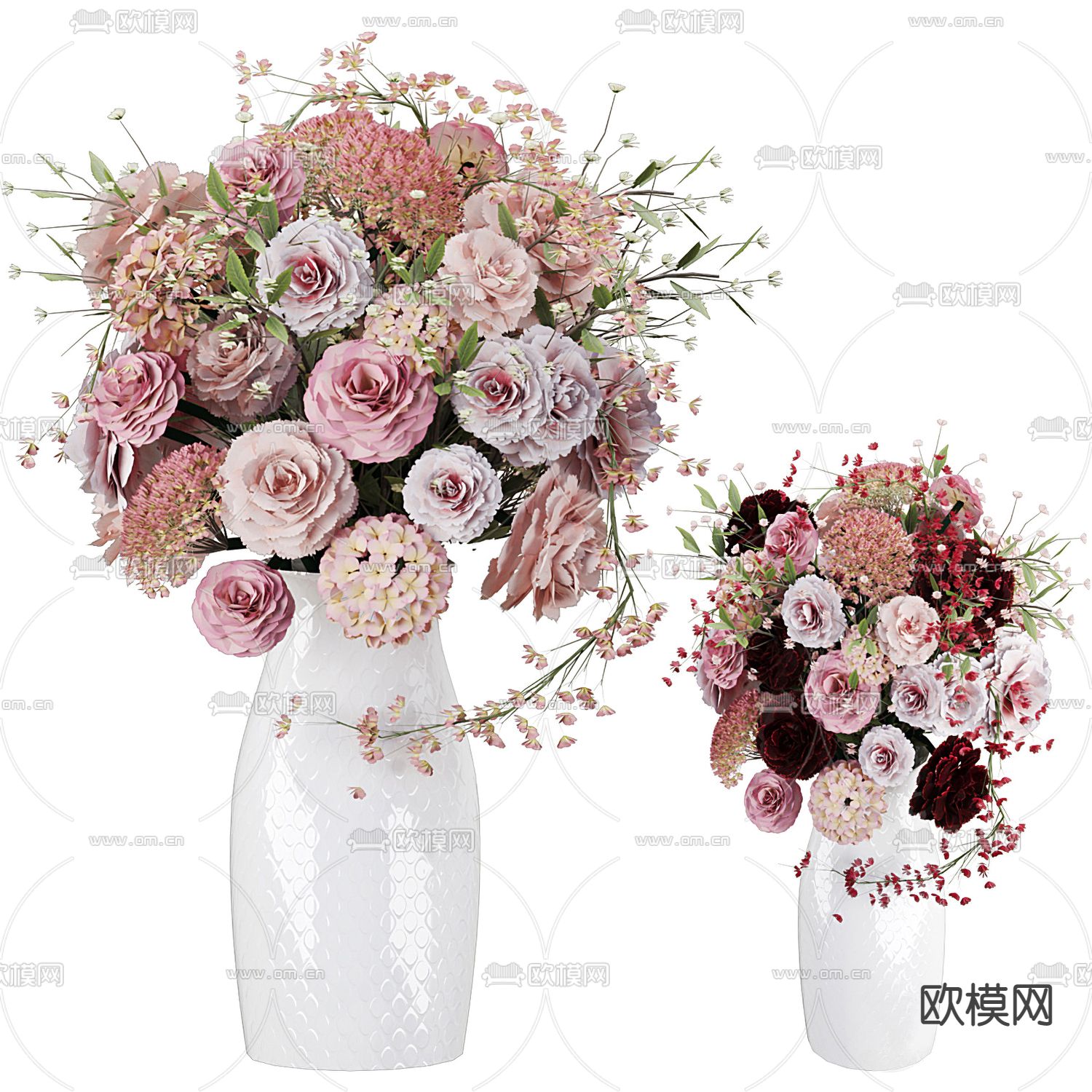 现代玫瑰花瓶花艺 花卉3d模型下载（渲染图1）