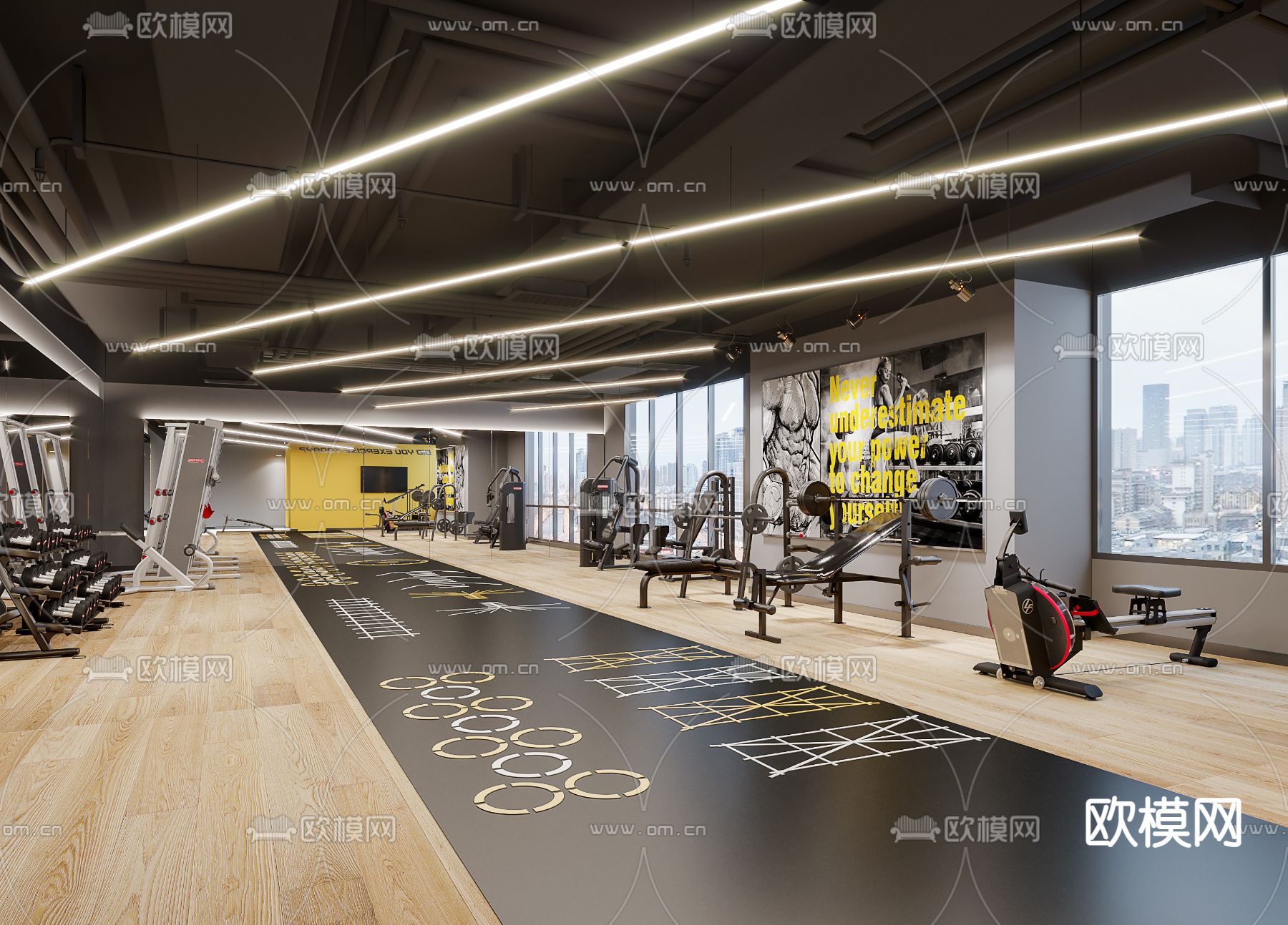 现代健身房su模型下载（渲染图1）