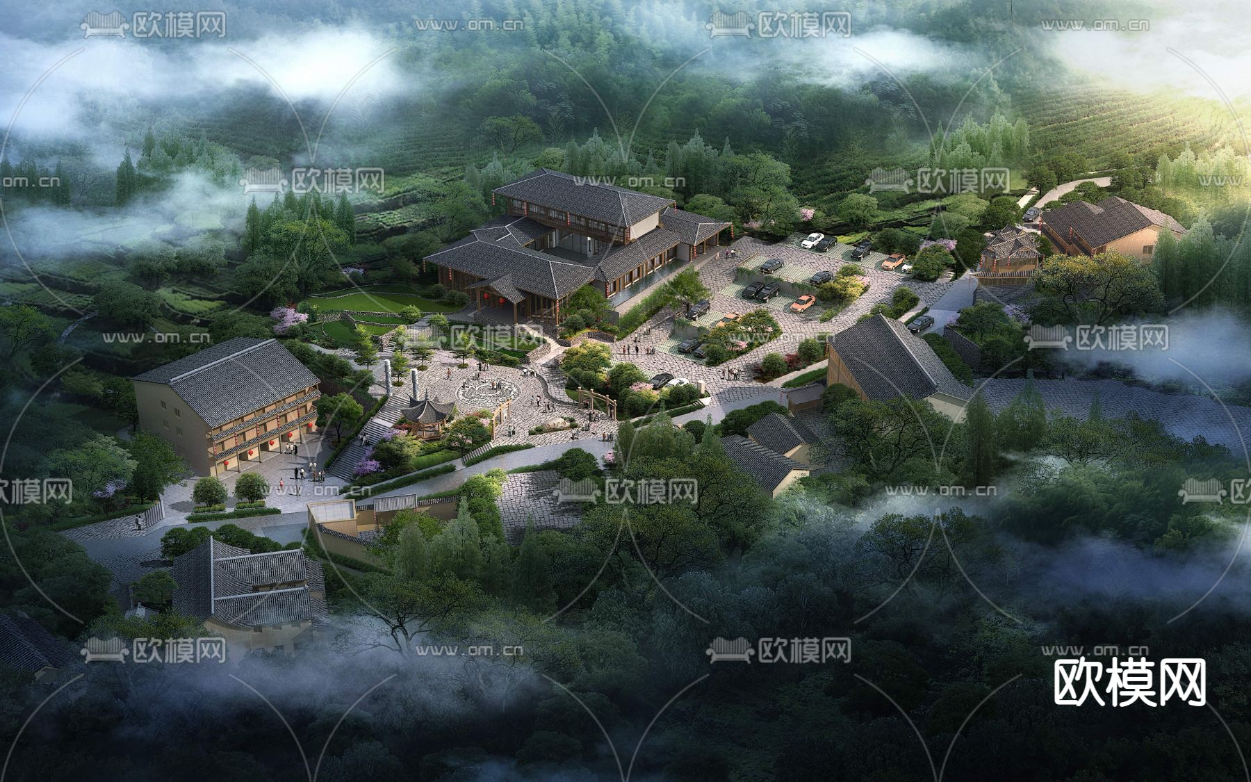 美丽乡村鸟瞰psd下载