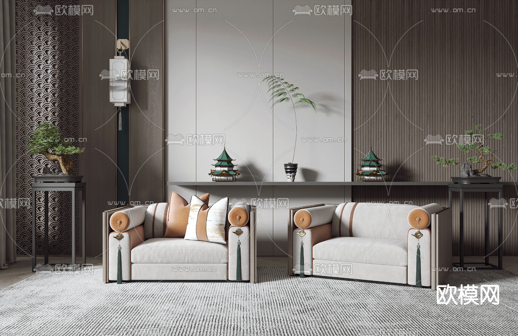 新中式单人沙发3d模型下载