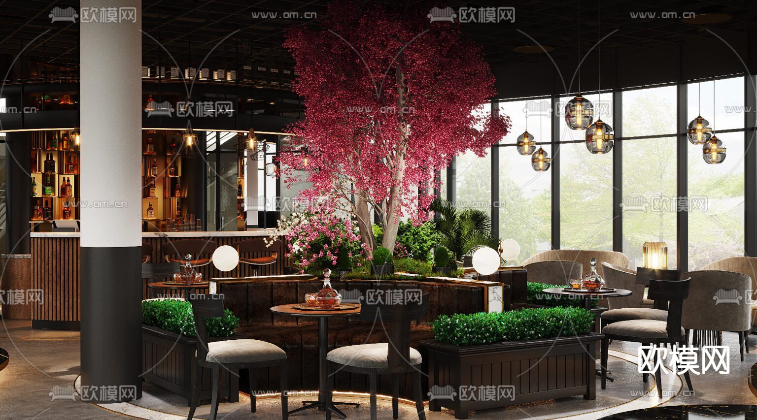 现代轻奢创意咖啡厅免费3d模型下载（渲染图5）