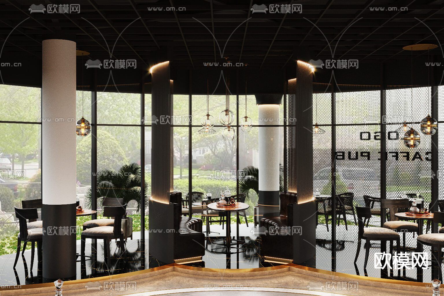 现代轻奢创意咖啡厅免费3d模型下载（渲染图6）