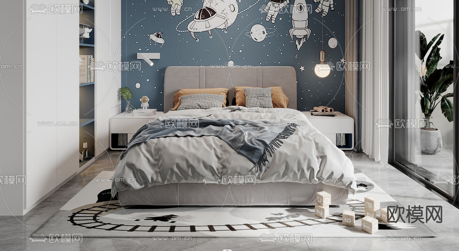 北欧风男孩房 儿童房3d模型下载（渲染图3）