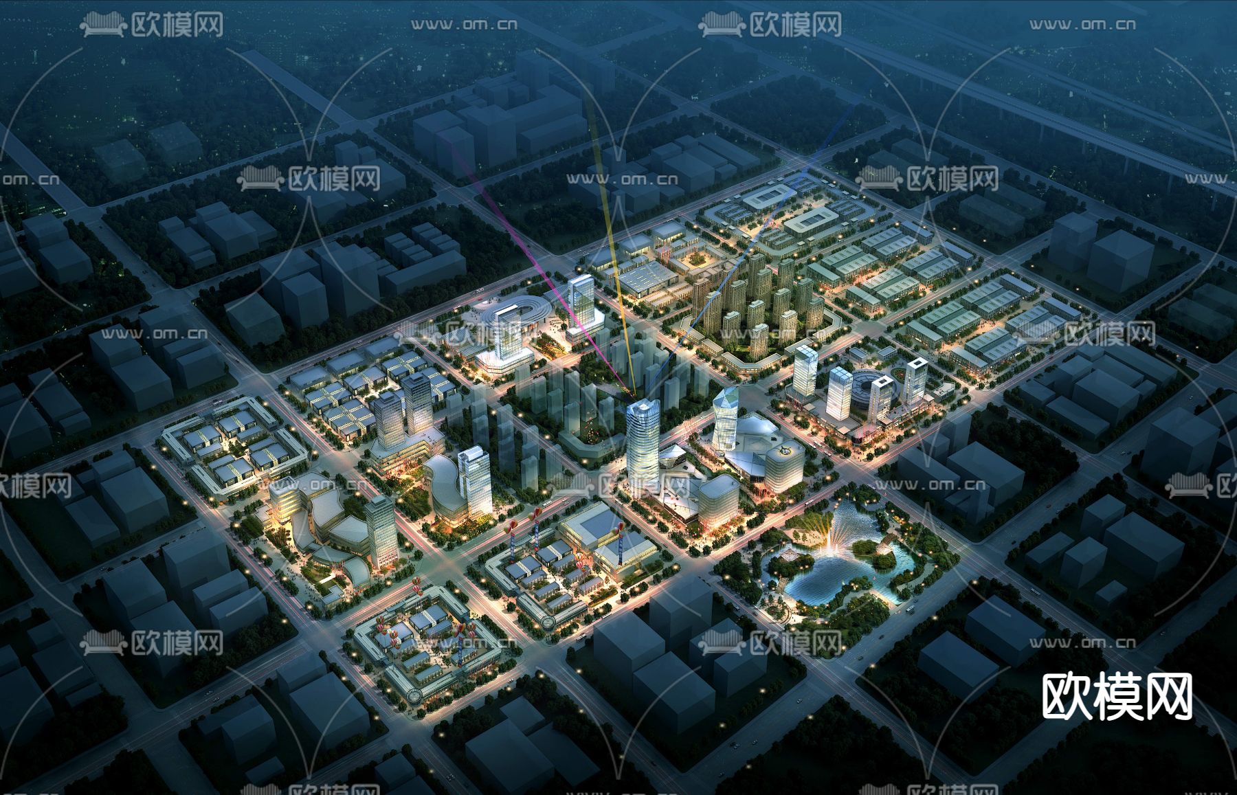 现代城市鸟瞰夜景psd下载_ID12126428_3dmax免费模型-欧模网