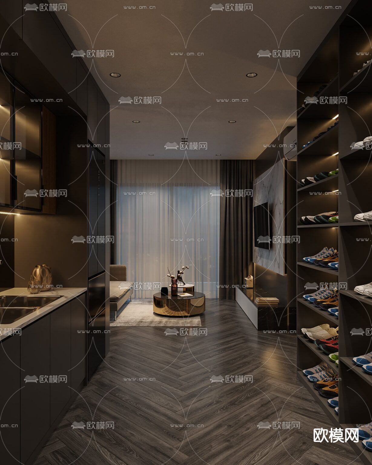 现代轻奢公寓免费3d模型下载（渲染图3）