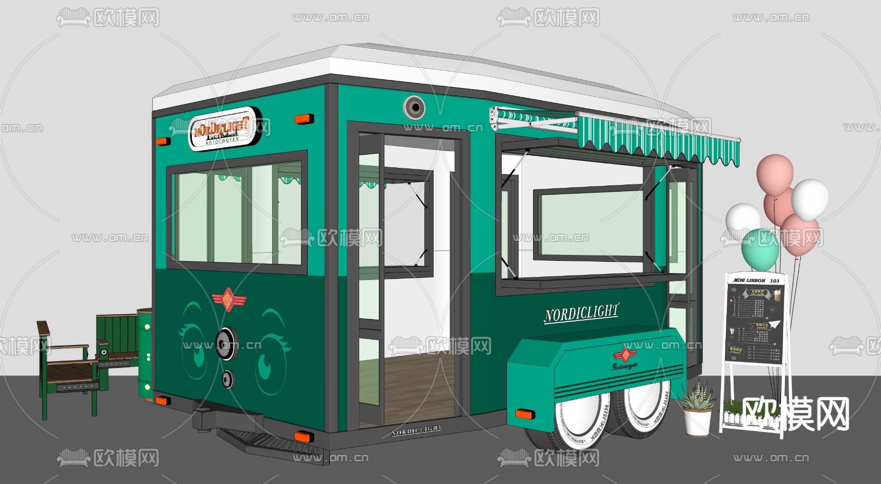 现代售货车su模型下载（渲染图2）