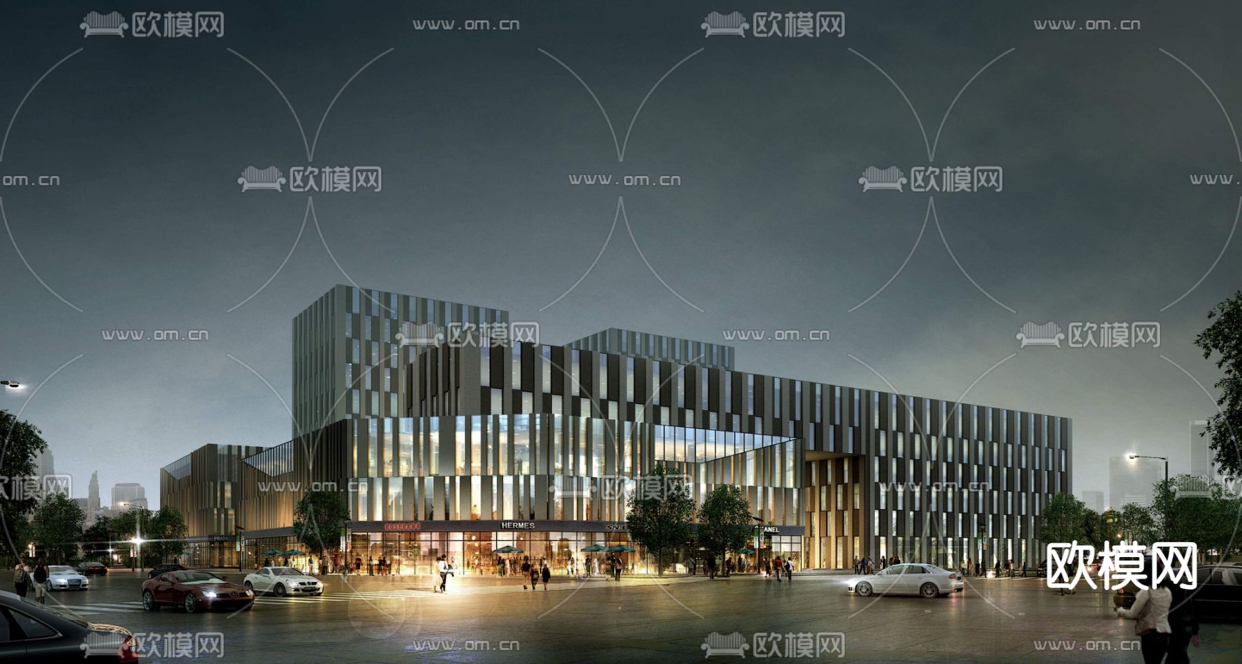 现代商业办公楼夜景psd下载