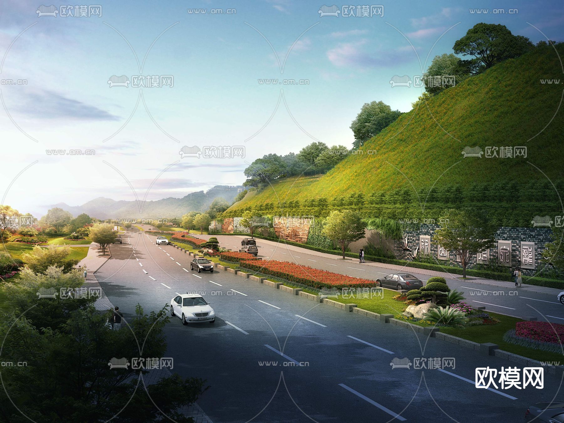 现代半山腰道路景观psd下载