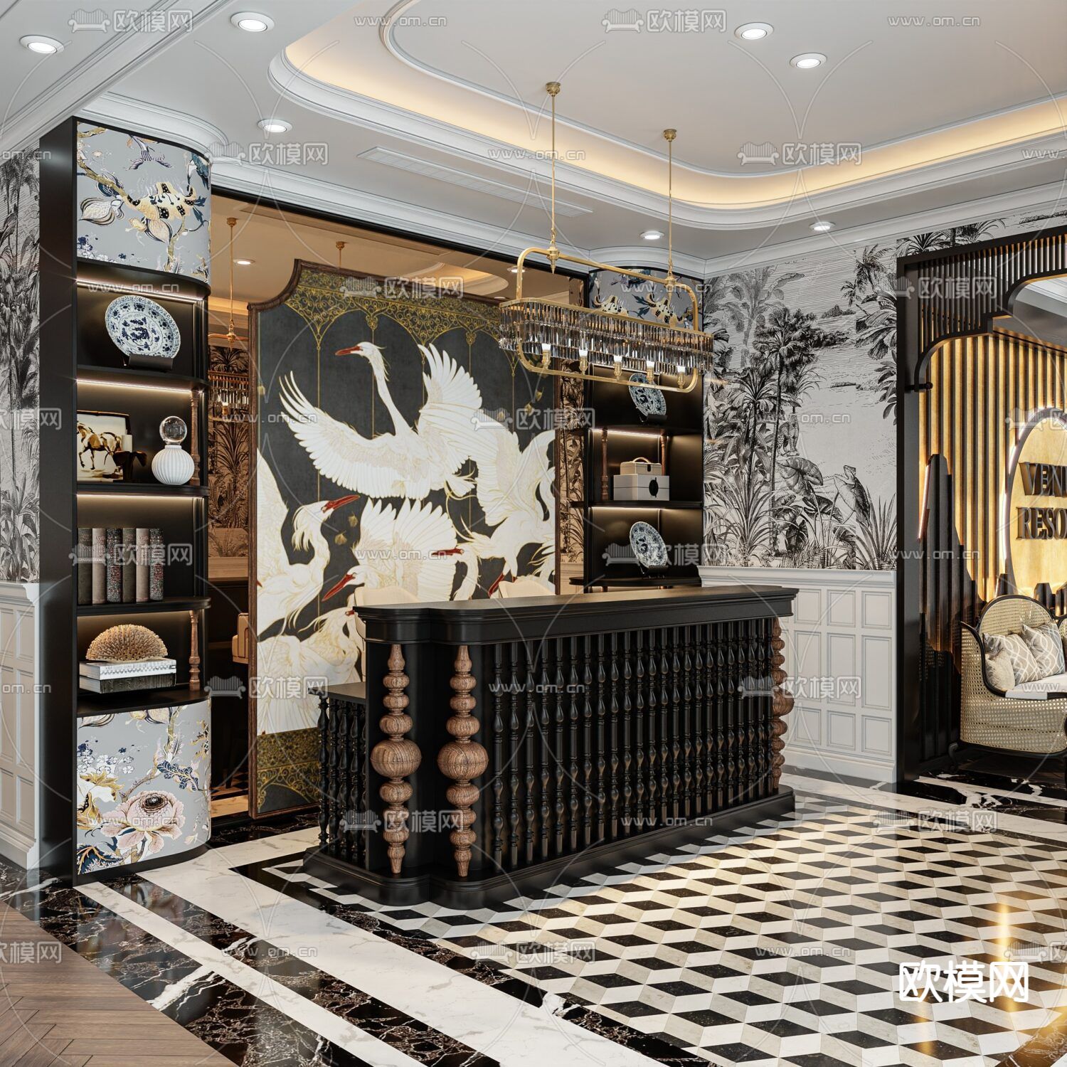 新古典创意餐厅免费3d模型下载（渲染图2）