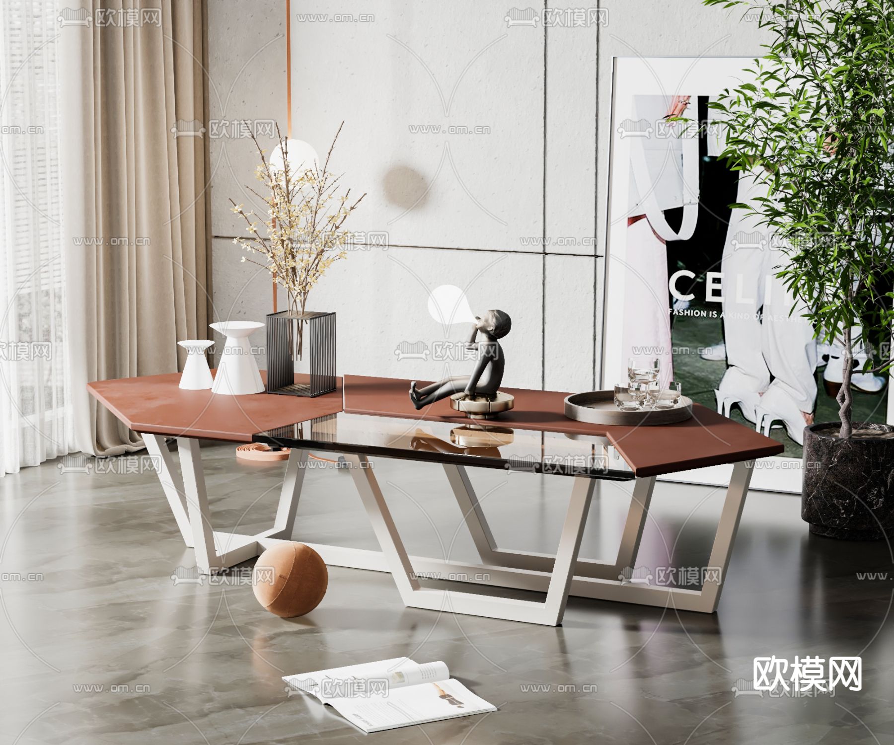 现代菱形茶几 异形茶几3d模型下载