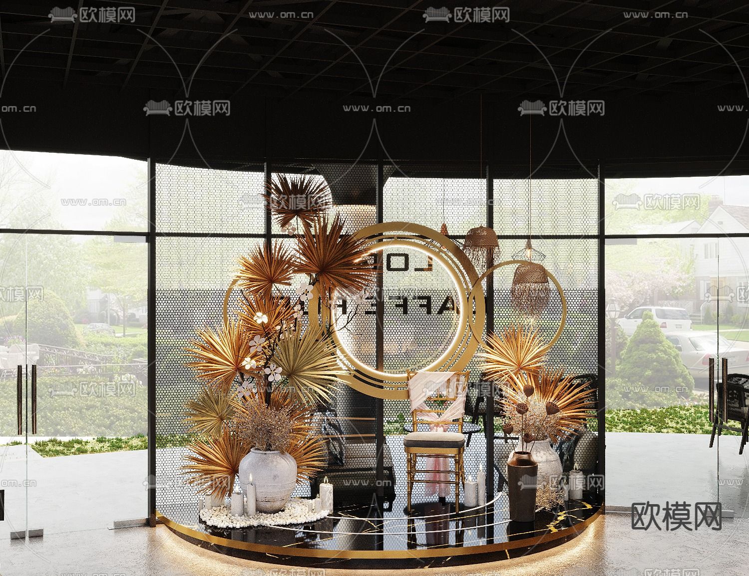 现代轻奢创意咖啡厅免费3d模型下载（渲染图3）