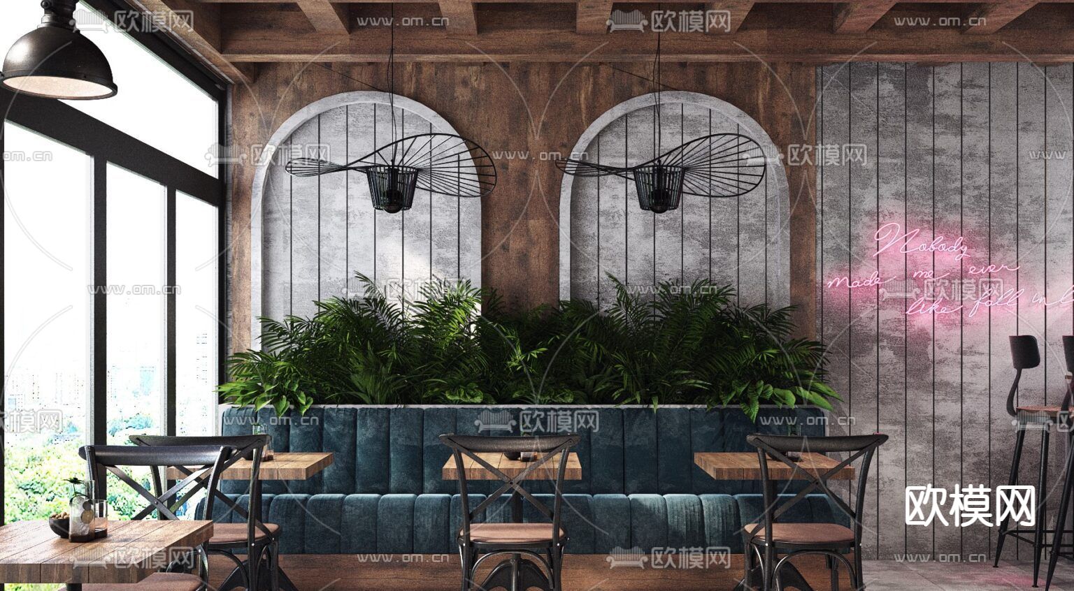 美式复古创意咖啡厅免费3d模型下载（渲染图7）