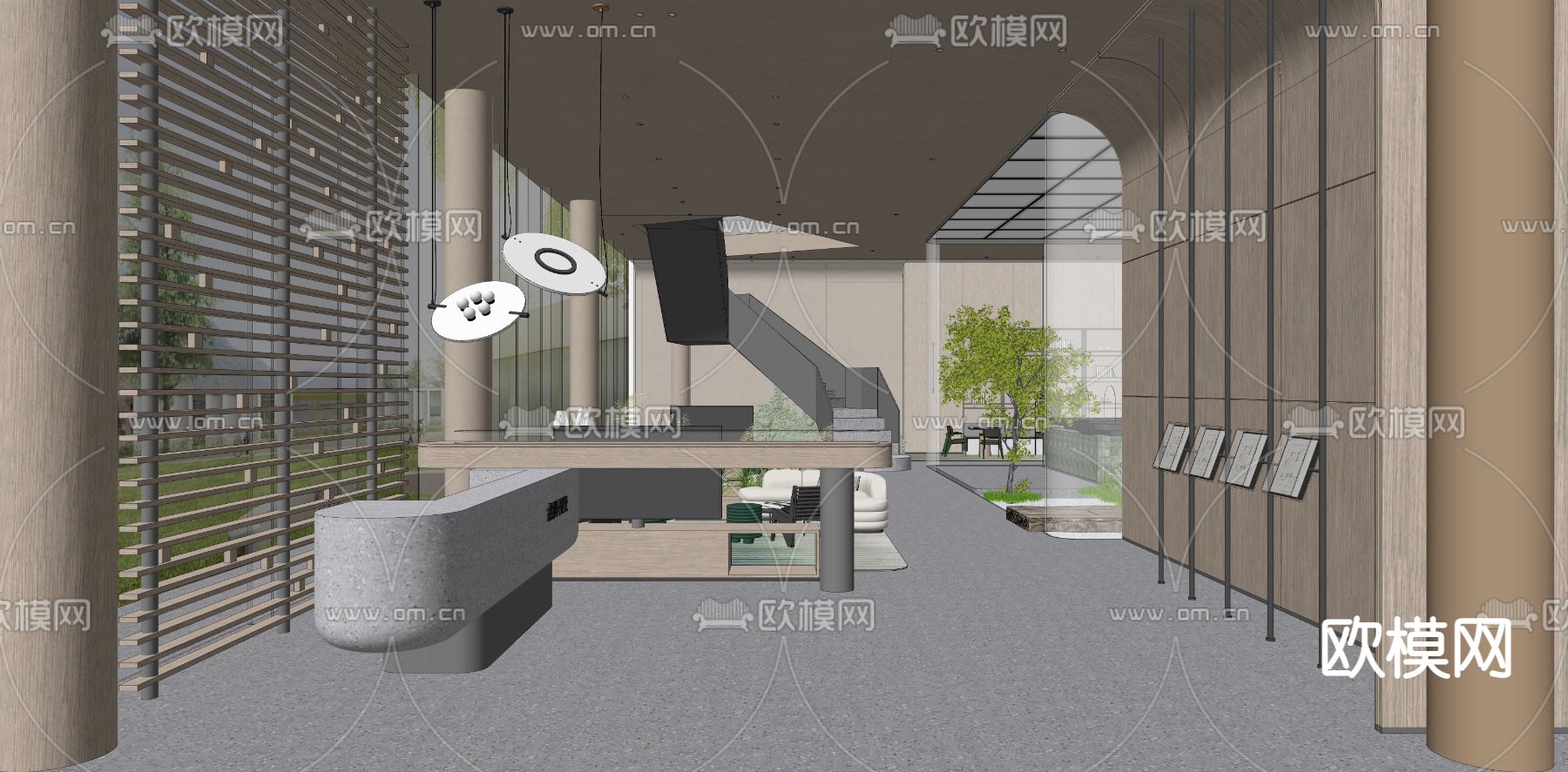 现代售楼处部接待前台su模型下载（渲染图2）