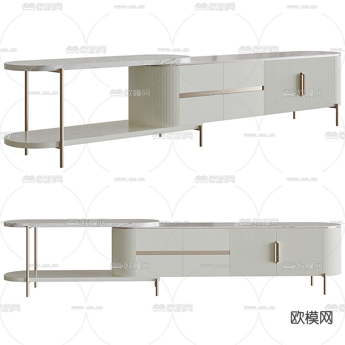 现代白色电视柜3d模型下载