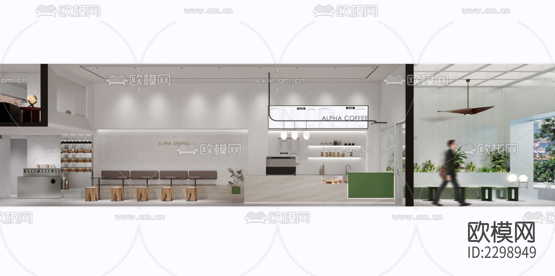 阿尔法咖啡店CAD施工图下载（渲染图2）