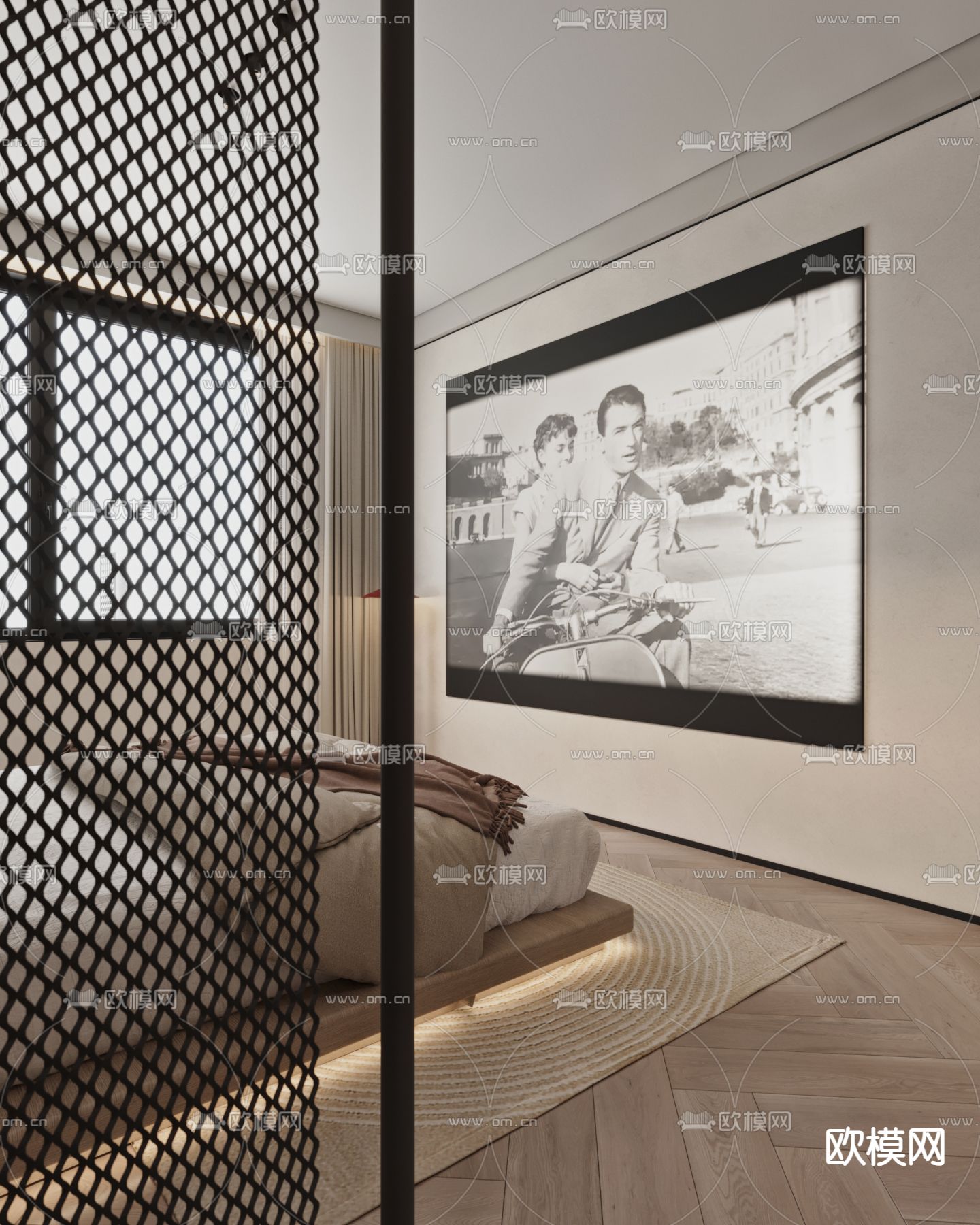 侘寂风主人房 主卧 卧室3d模型下载（渲染图2）