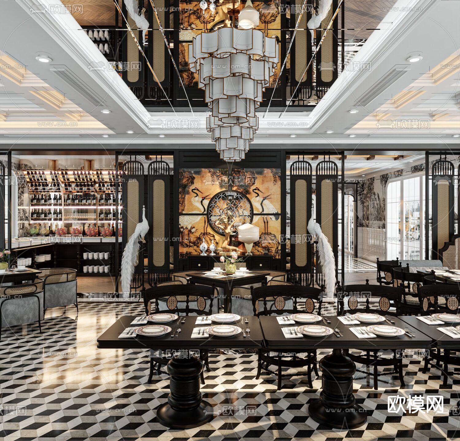 新古典创意餐厅免费3d模型下载（渲染图8）