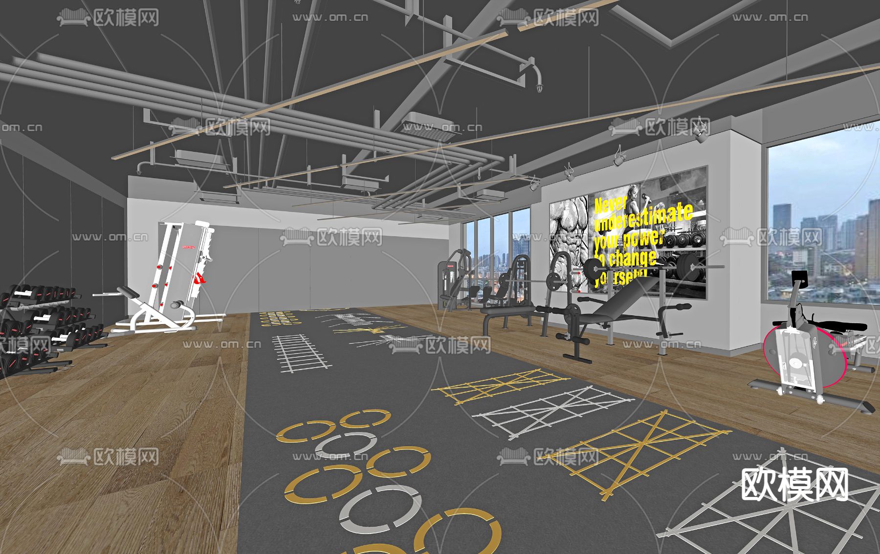 现代健身房su模型下载（渲染图2）