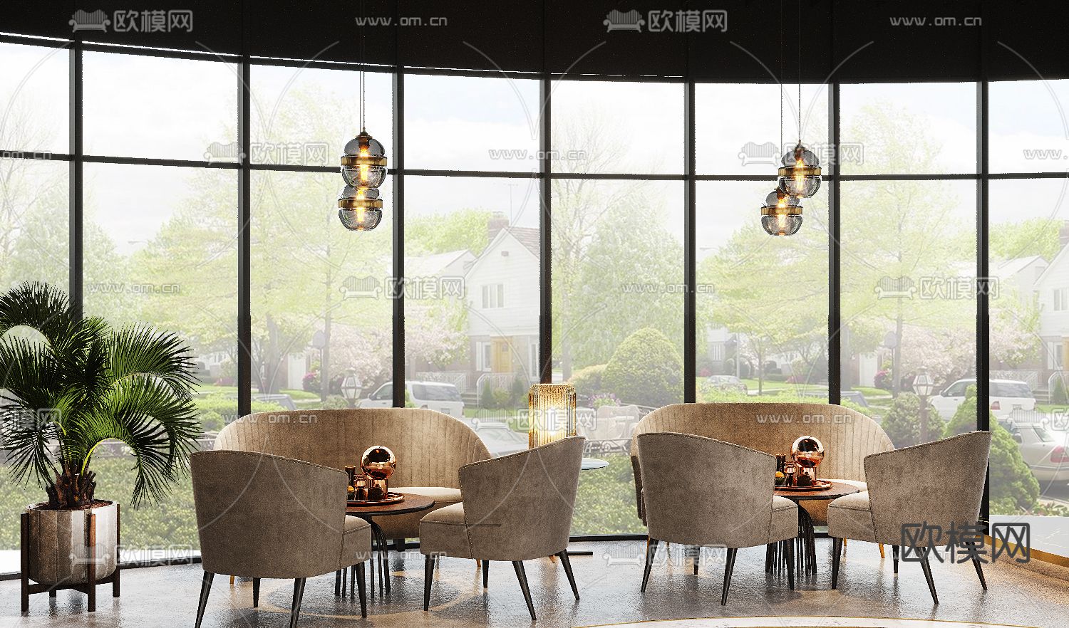 现代轻奢创意咖啡厅免费3d模型下载（渲染图7）