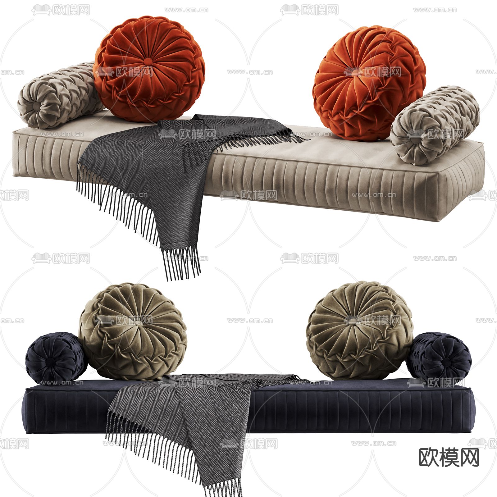 简欧飘窗坐垫 沙发垫3d模型下载（渲染图1）
