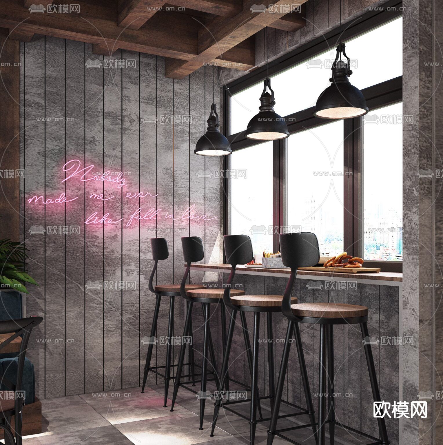 美式复古创意咖啡厅免费3d模型下载（渲染图4）