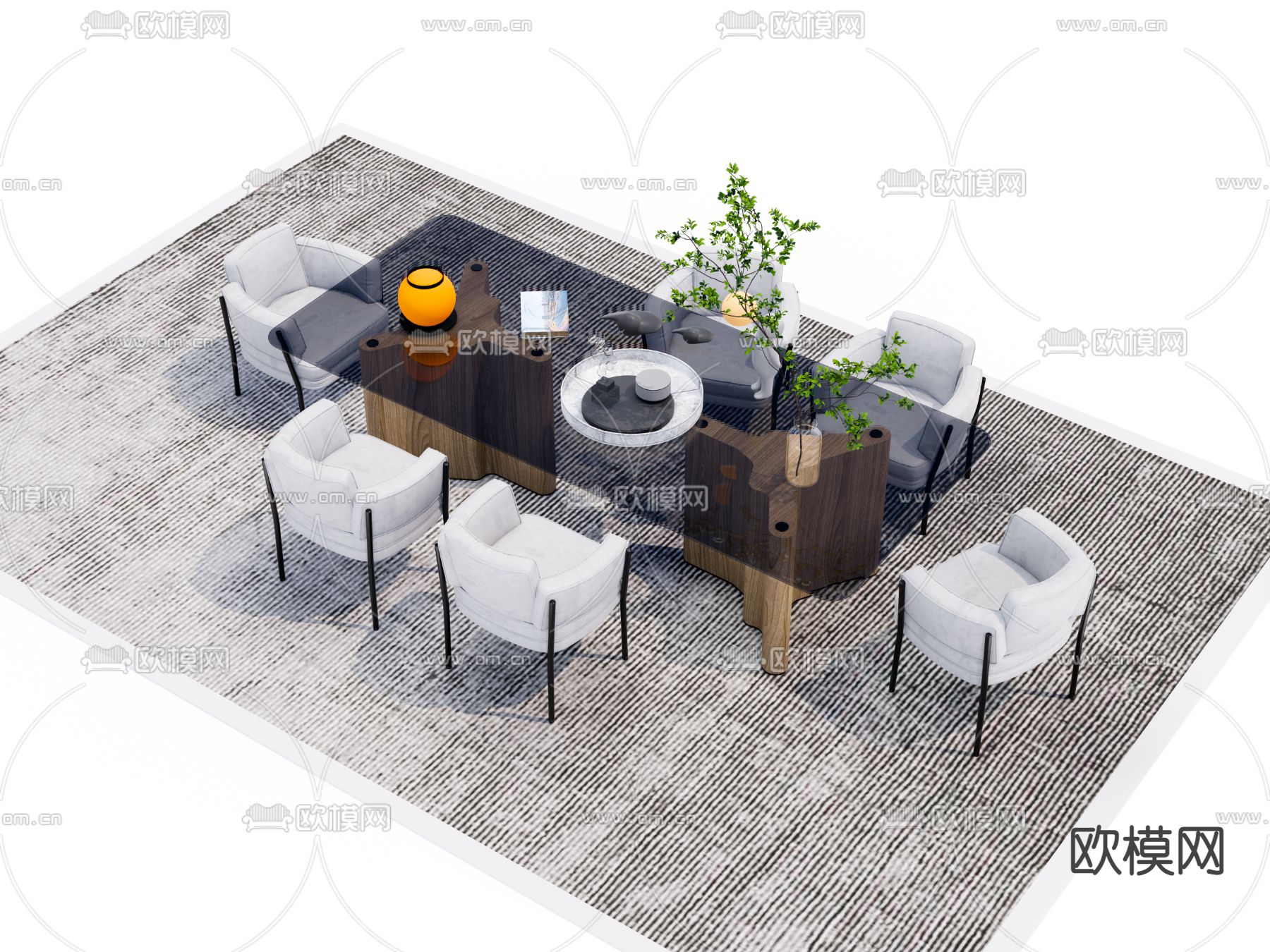 现代餐桌椅组合su模型下载（渲染图1）