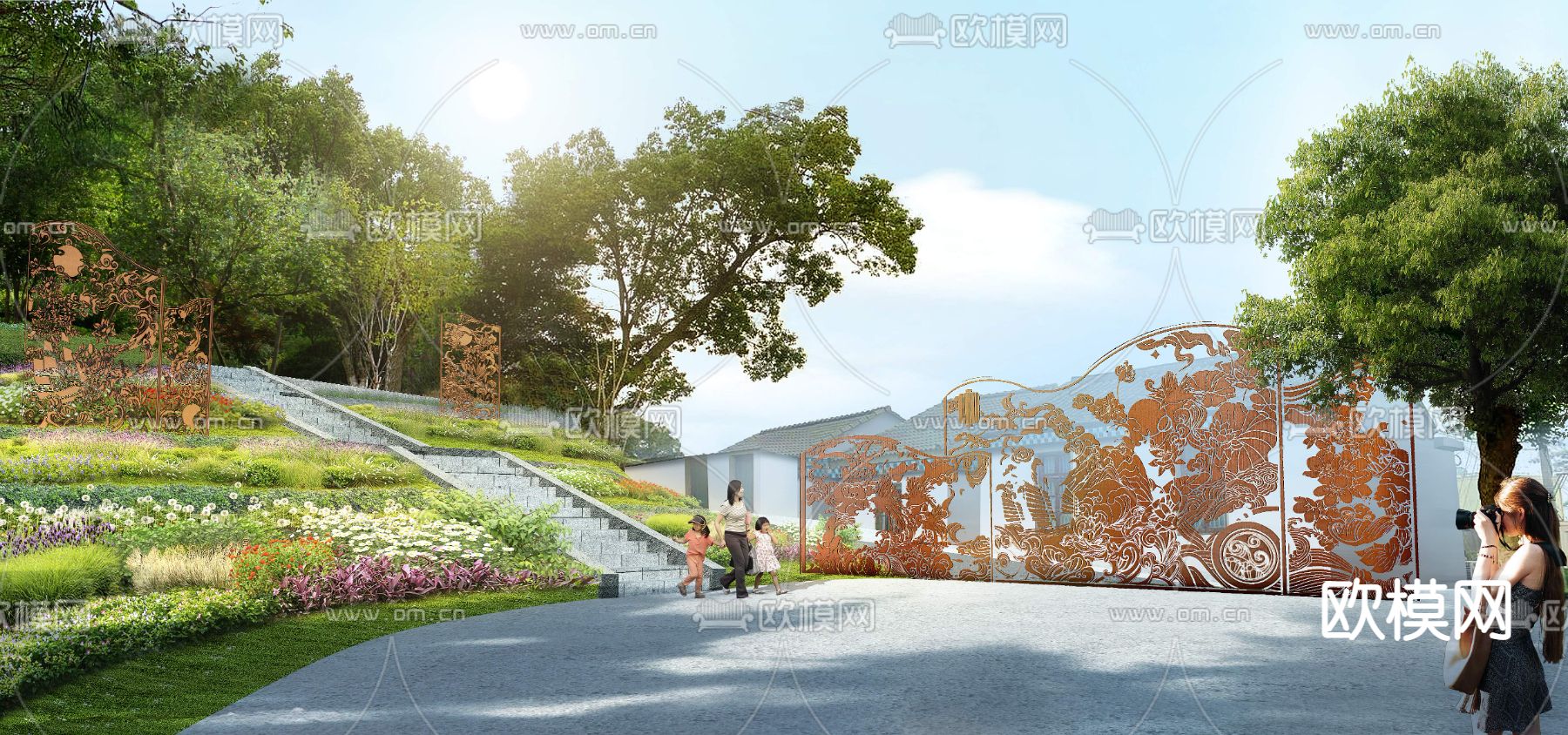 现代公园镂空雕刻 雕塑3d模型下载