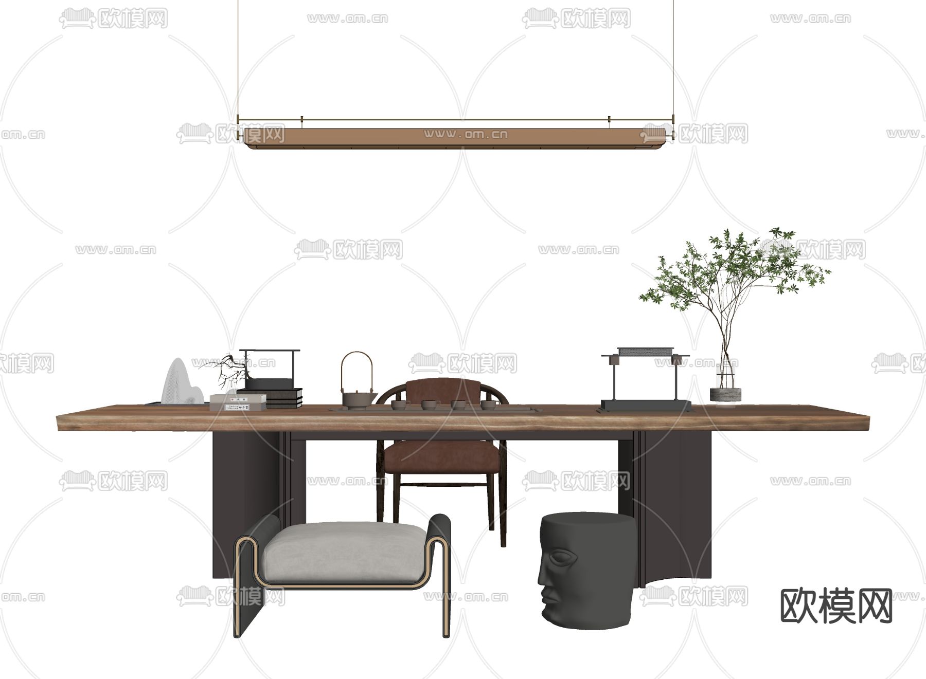 新中式茶桌椅su模型