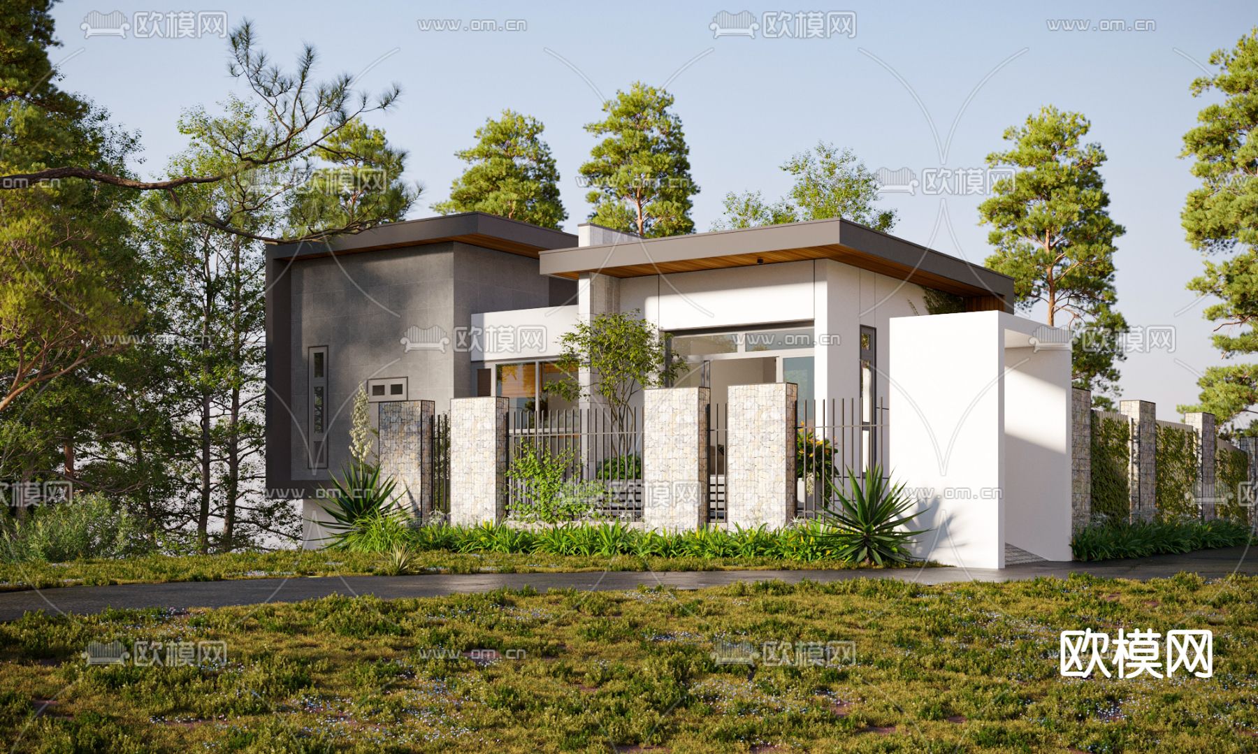 现代独栋别墅建筑外观3d模型下载（渲染图2）