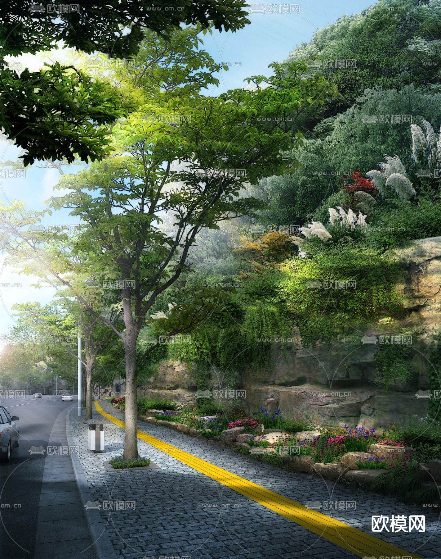 道路景观 山坡人行道psd下载