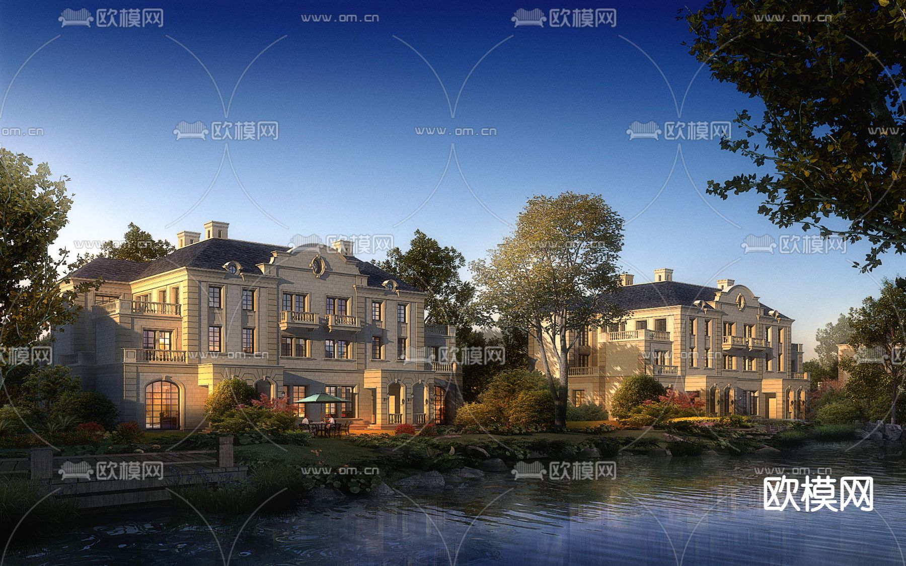 简欧独栋别墅外观psd下载