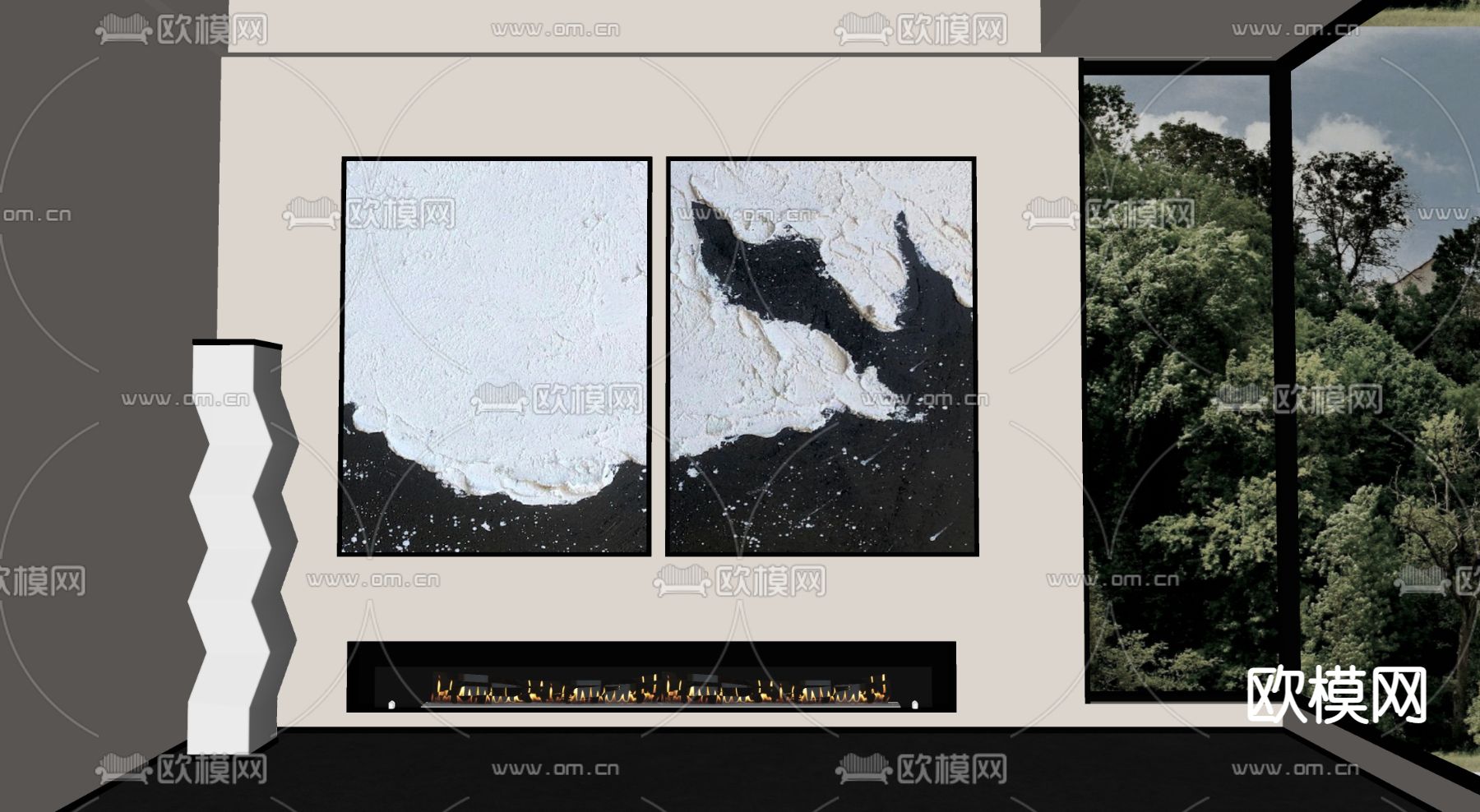 侘寂风装饰画 抽象画 挂画su模型下载（渲染图2）