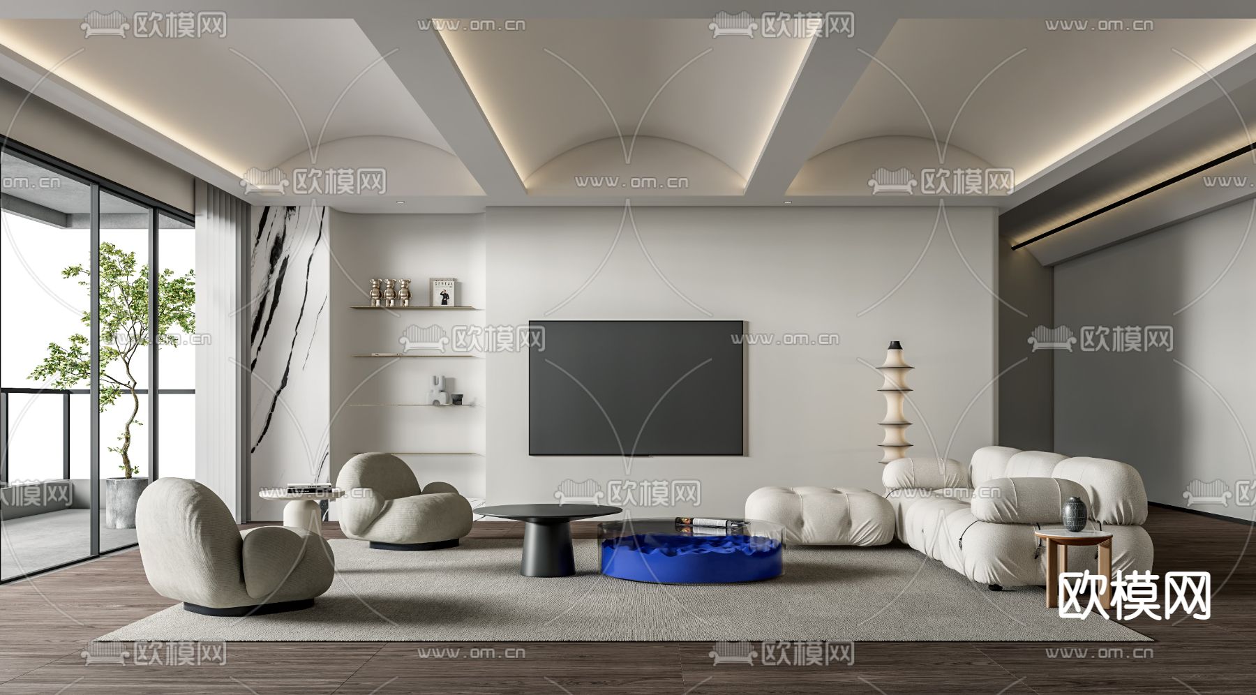 现代客厅su模型下载（渲染图1）