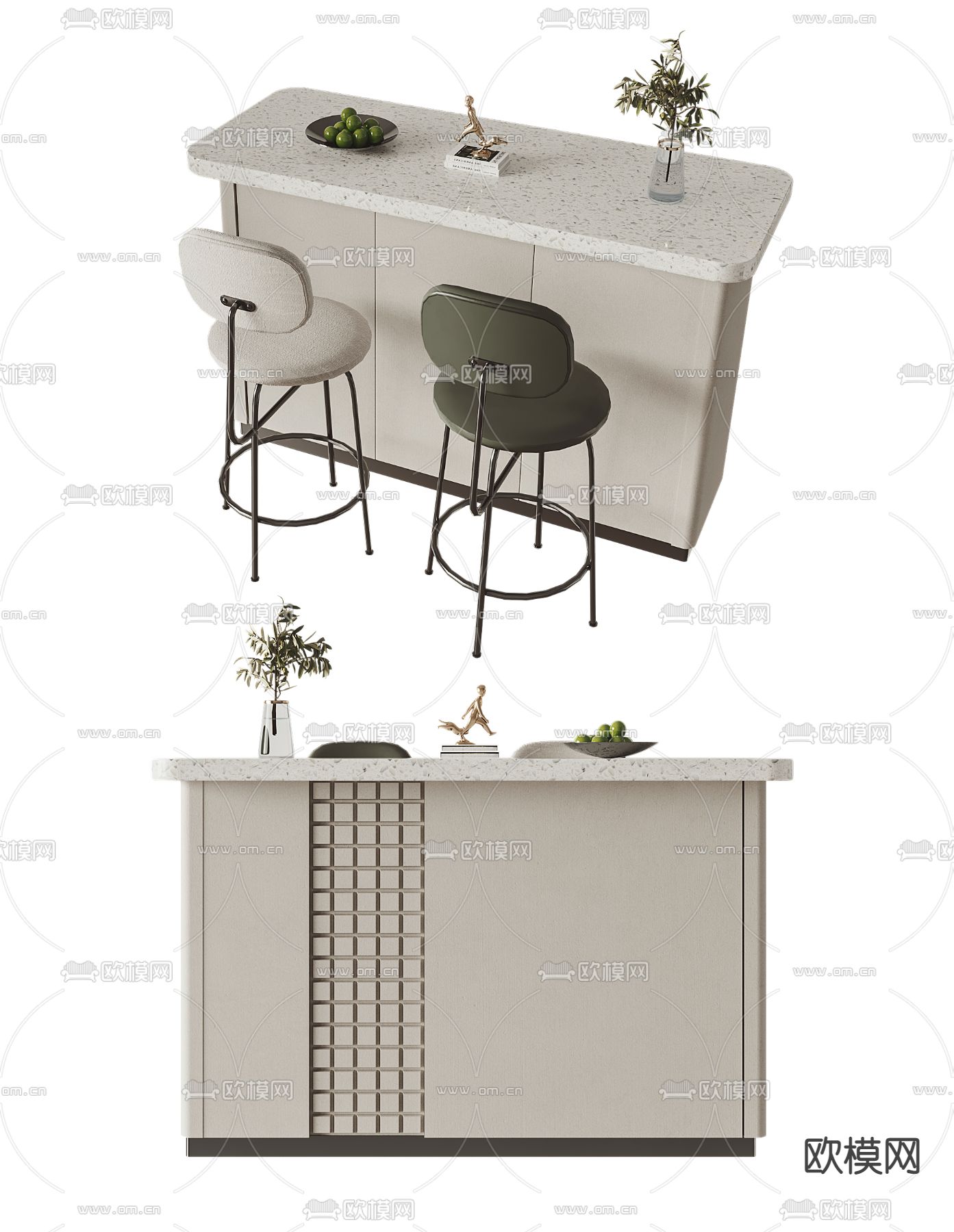 现代吧台桌椅3d模型下载
