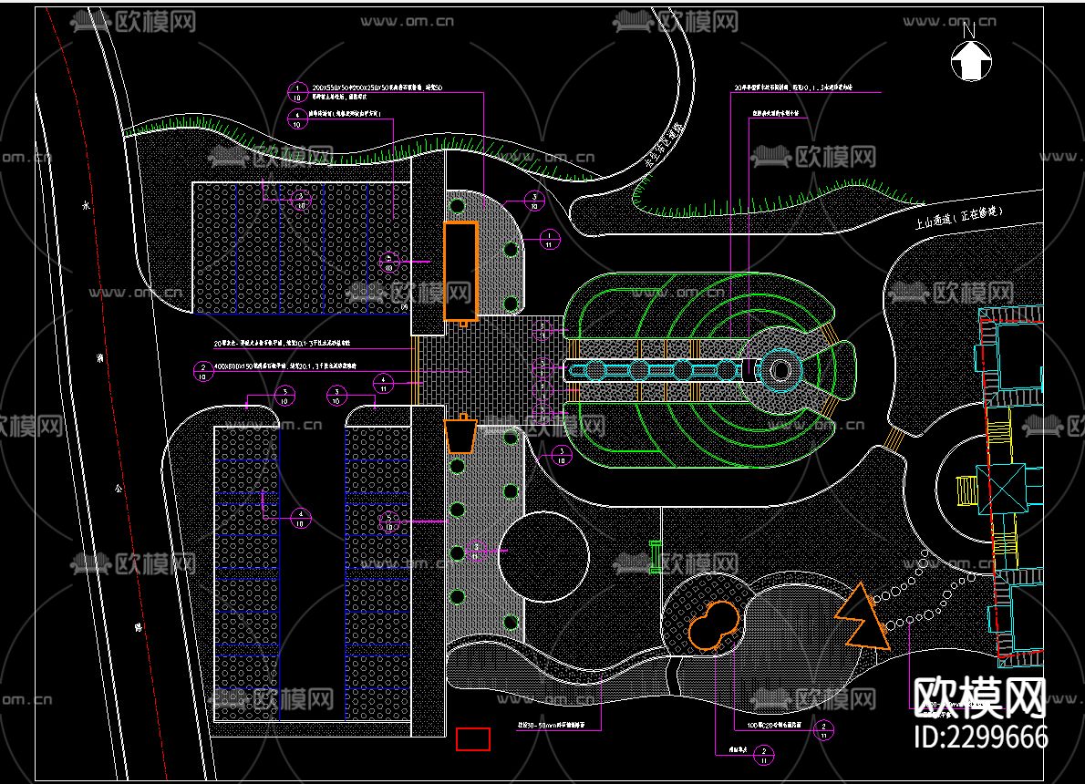 公园铺装绿化全套CAD施工图下载（渲染图2）