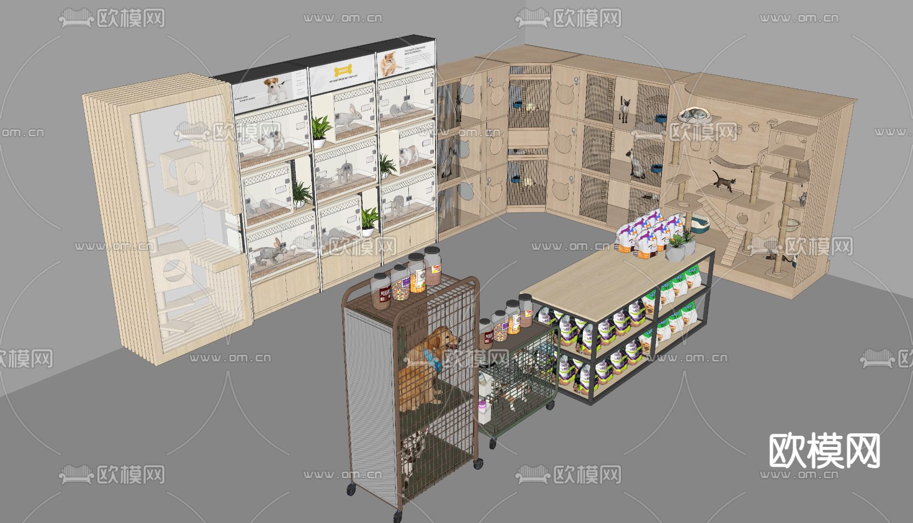 现代宠物店展示柜su模型