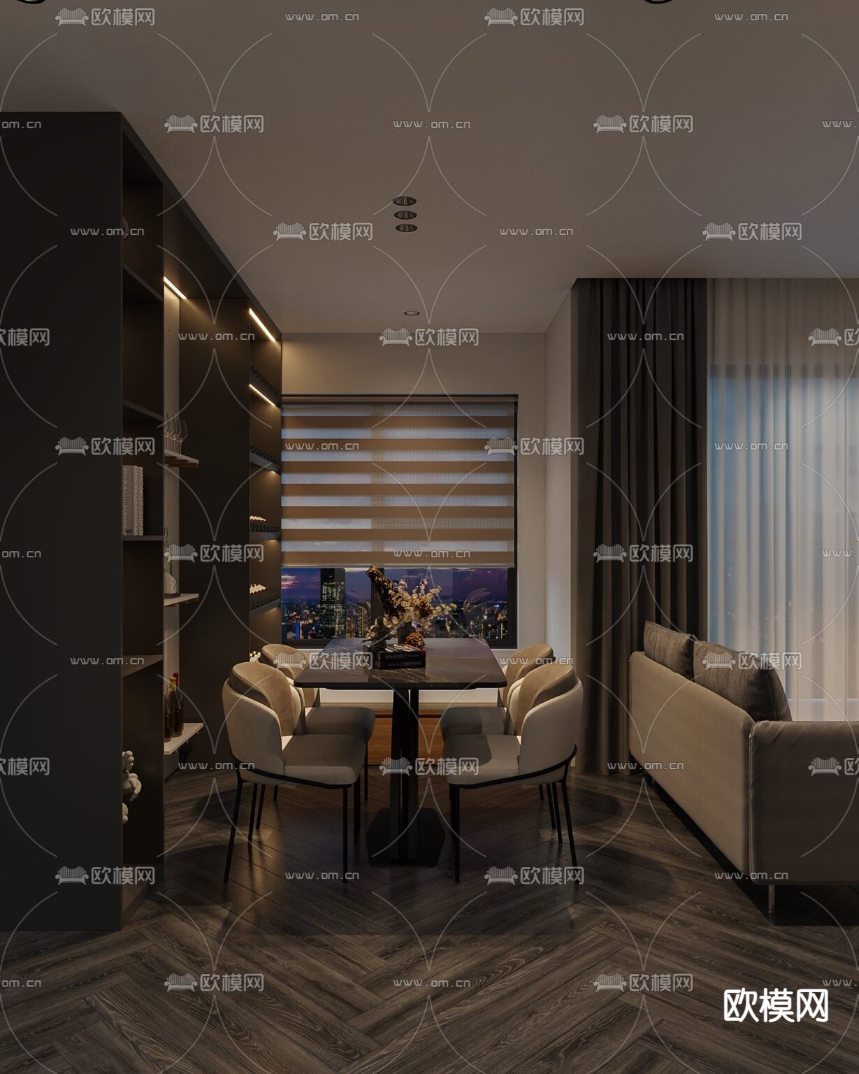 现代轻奢公寓免费3d模型下载（渲染图2）