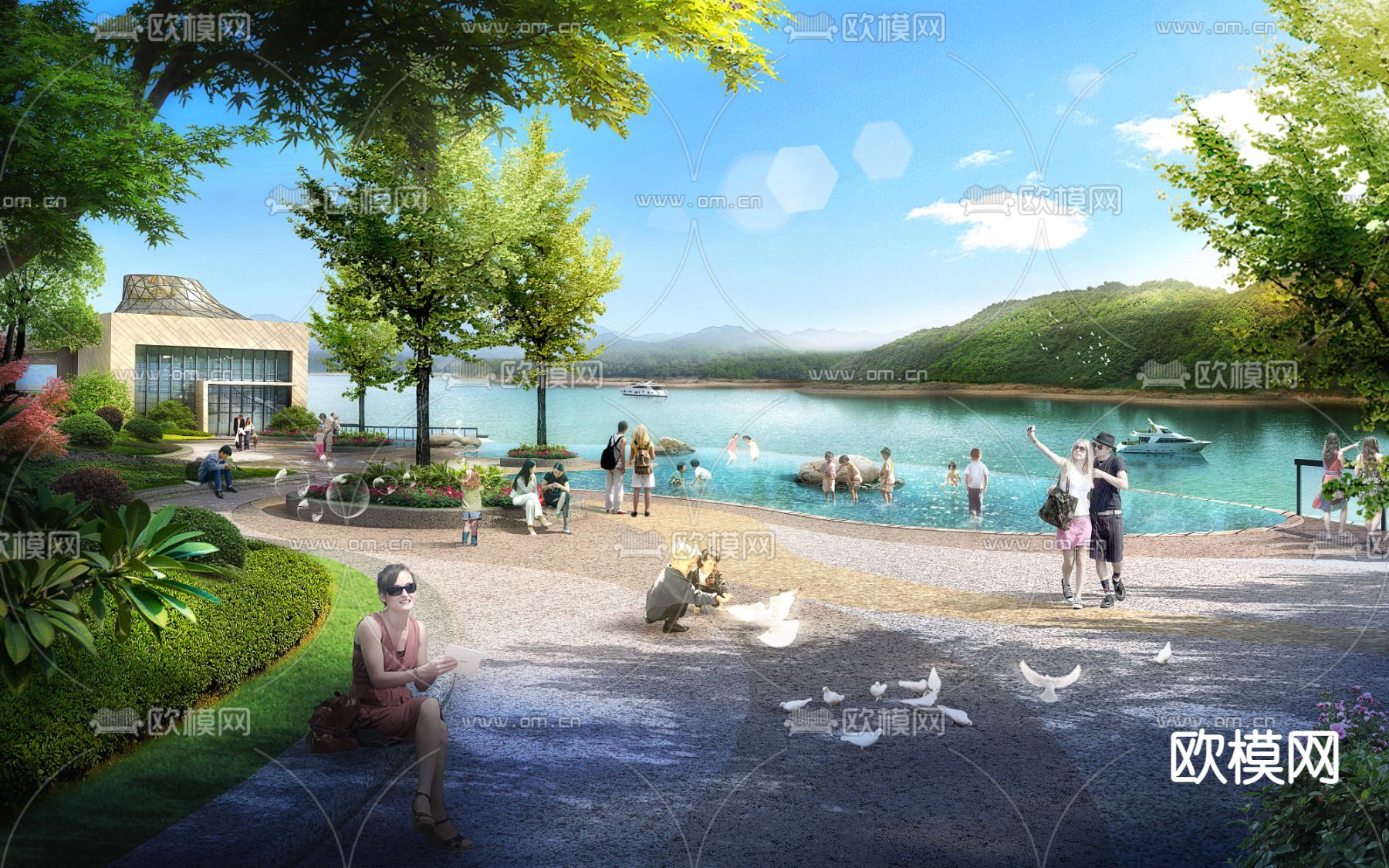 湿地公园湖边psd下载