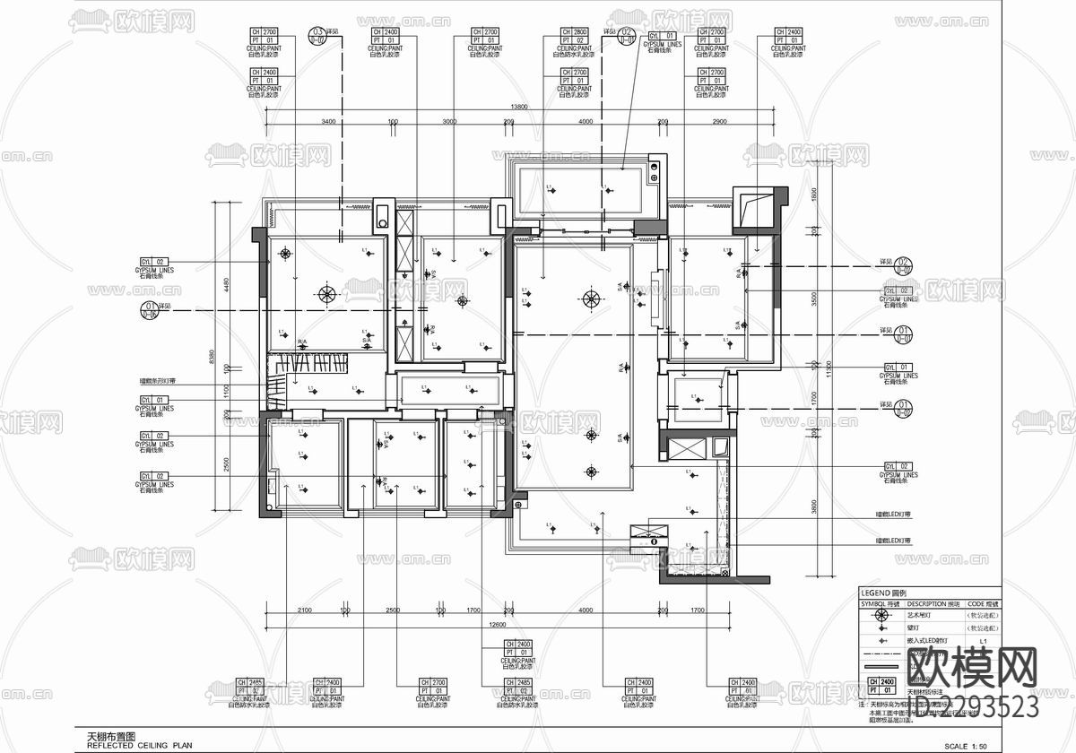 135㎡四居室样板房整装cad施工图下载（渲染图7）