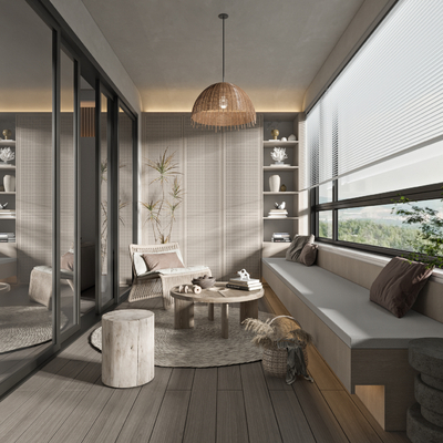  侘寂休闲阳台su模型 